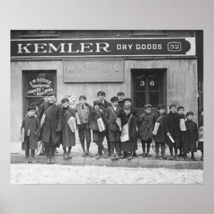 Zeitungsaustragen am Sonntag, 1909. Historisches F Poster