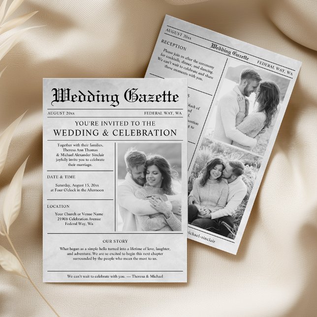 Zeitungsfoto Elegante All-in-One-Hochzeit Einladung (Newspaper Photo Elegant All In One Wedding Invitation)