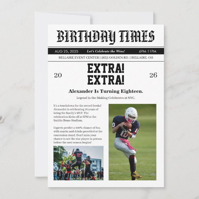 Zeitungsfußball-Geburtstag Einladung (Vorderseite)