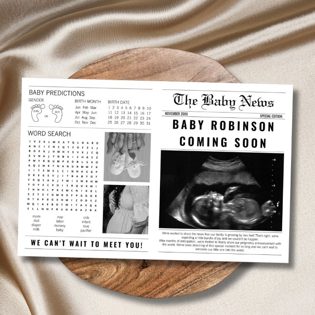 Zeitungsjunges bald Schwangerschaftsankündigung Karte (baby coming soon newspaper pregnancy announcement template)