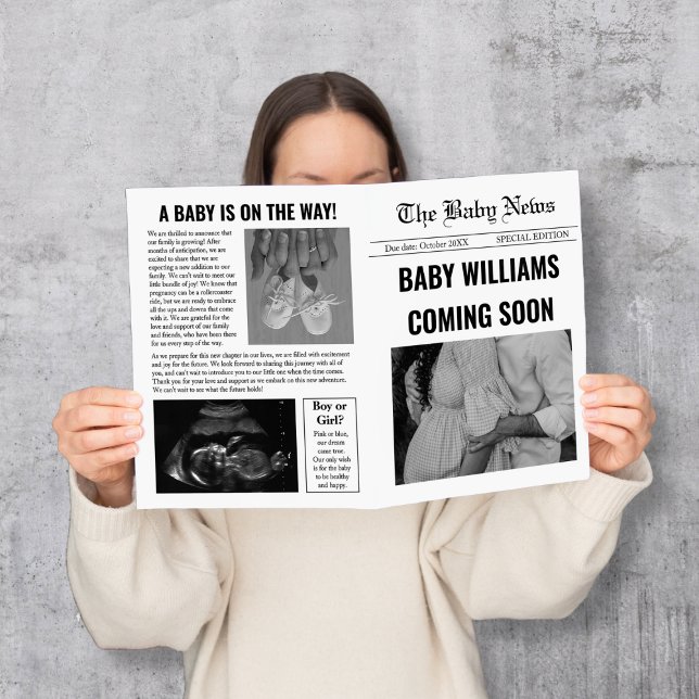 Zeitungsjunges bald Schwangerschaftsankündigung Karte (Newspaper Baby Coming Soon Pregnancy Announcement)