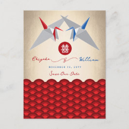 Zeitungskrane Origami-Scallop-Hochzeit speichern d Ankündigungspostkarte