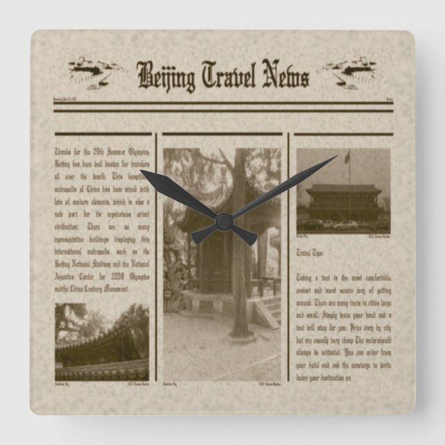 Zeitungsmauer Quadratische Wanduhr (Vorderseite)
