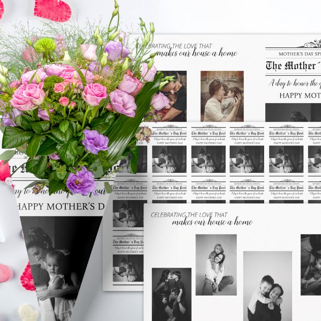 Zeitungsmutter's Day Bouquet Foto Keepake Geschenkpapier Set (Newspaper Mother's Day Bouquet Photo Keepsake Wrapping Paper Sheets)