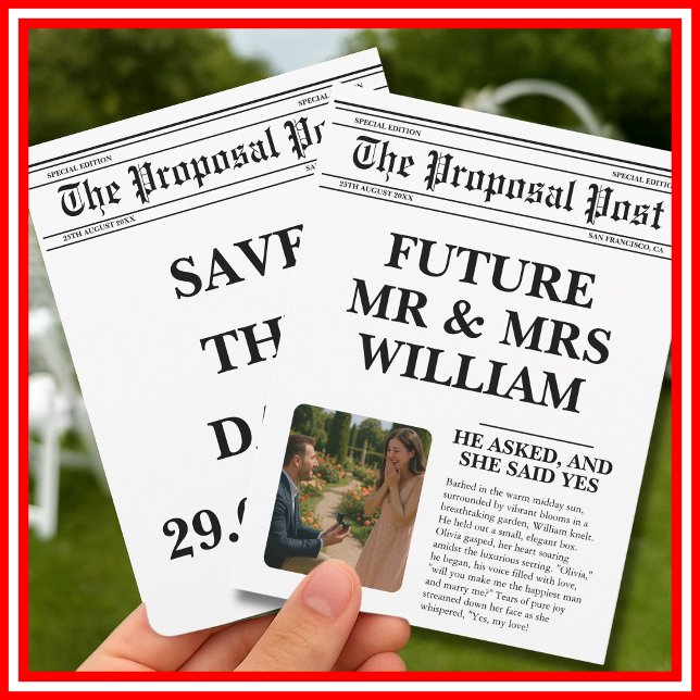 Zeitungsschwarz-Weiß-Spaß-Foto Save the Date Einladung (Von Creator hochgeladen)