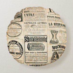 Zeitungsseite mit Werbung - Vintage Gravur Rundes Kissen