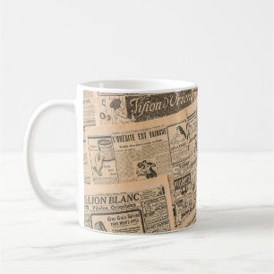 Zeitungsseiten mit antiker Werbung. Vintag Kaffeetasse