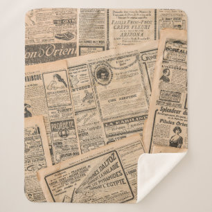 Zeitungsseiten mit antiker Werbung. Vintag Sherpadecke