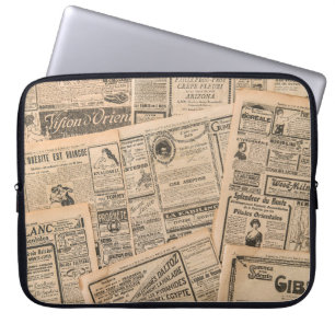 Zeitungsseiten mit antiker Werbung. Vintage Laptopschutzhülle
