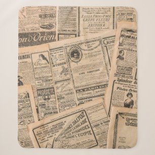 Zeitungsseiten mit antiker Werbung. Vintage Sherpadecke