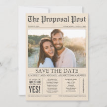 Zeitungsstil Creme Brown Save the Date Foto