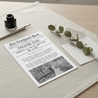 Zeitungsstil Einzigartiges Foto Hochzeits-Dankesch Einladung