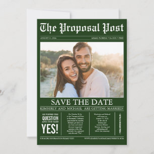 Zeitungsstil Emerald Green Save the Date Foto