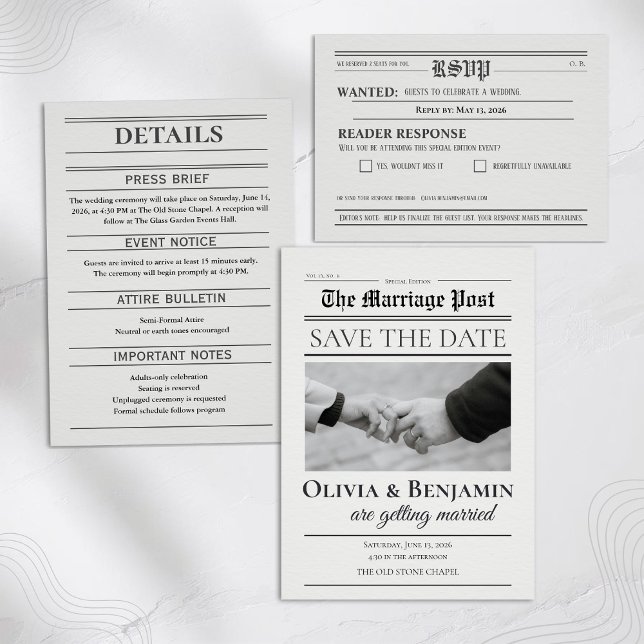 Zeitungsstil-Hochzeit Save the Date (Von Creator hochgeladen)