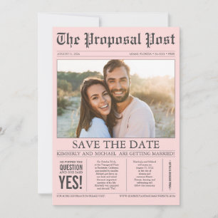 Zeitungsstil Spaß Rosa Save the Date Foto
