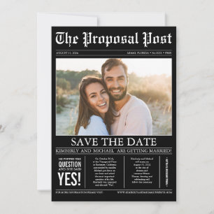 Zeitungsstil Spaß Schwarz Save the Date Foto