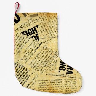 Zeitungstext mit altem Papier Kleiner Weihnachtsstrumpf