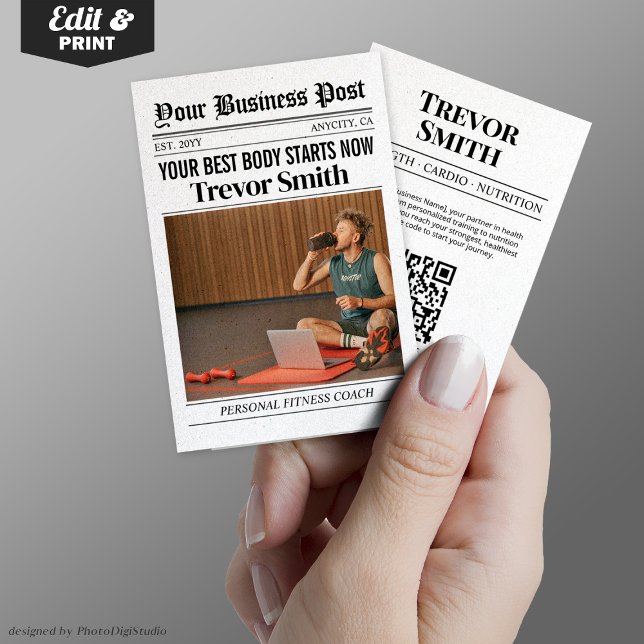 ZeitungsVisitenkarte, Personal Fitness Coach Telefonnummerkarte (Newspaper Business Card, Personal Fitness Coach Calling Card)