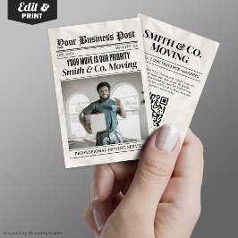 ZeitungsVisitenkarte, Verpackung und Umzug Telefonnummerkarte