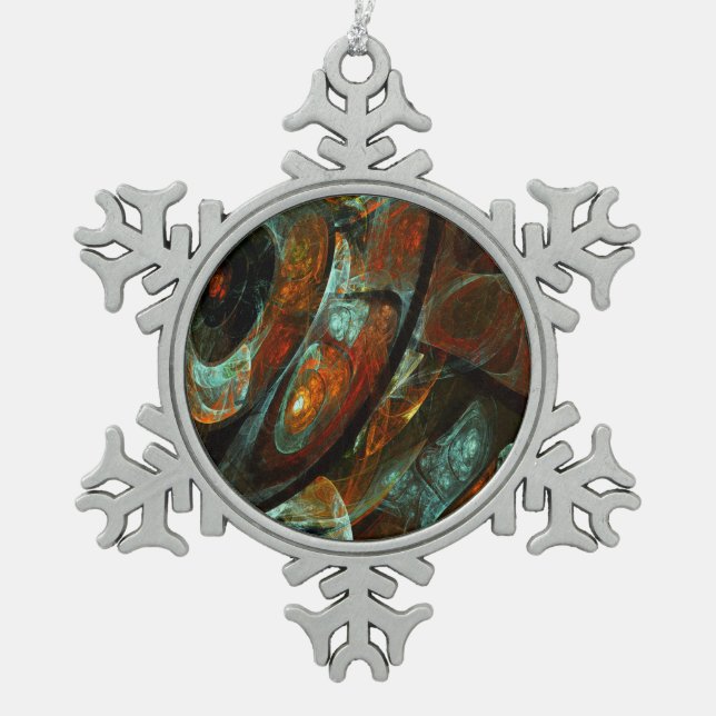 Zeitunterteilung Abstrakter Kunst Schneeflocken Zinn-Ornament (Vorderseite)