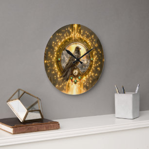 Zeitwächter Rabe – Gothic Uhrwerk  Große Wanduhr