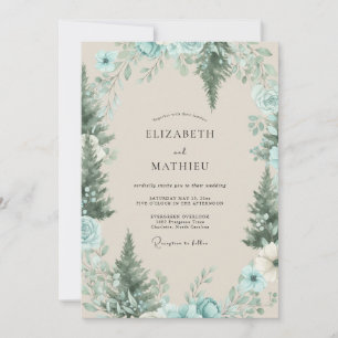 Zeladon-Kiefer-Waldlandschaft-Eukalyptus-Hochzeit Einladung