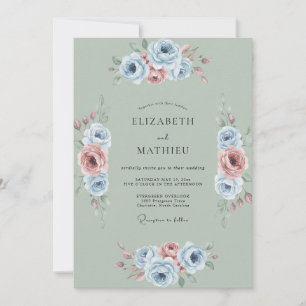 Zeladon-Mauve-Pfingstrosen-Hochzeit Einladung