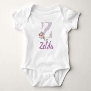 Zelda Name Reveal Floral Letter Z Vintage Blume Baby Strampler