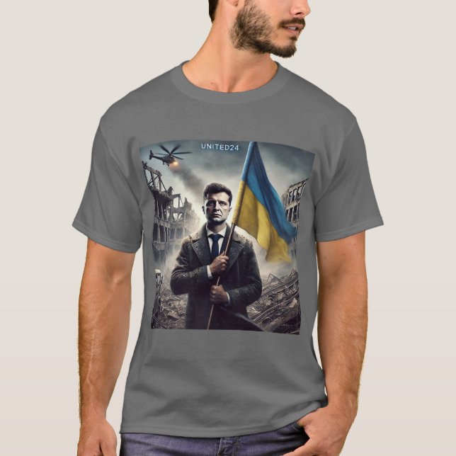 Zelenskyy Stehend stark für die Ukraine T-Shirt (Vorderseite)