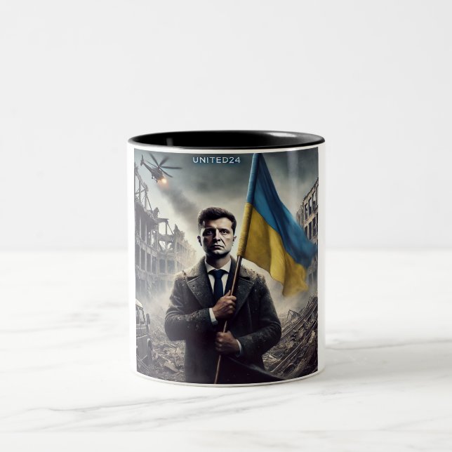 Zelenskyy Ukraine Flag Zwei-Tonen-Tasse Zweifarbige Tasse (Mittel)