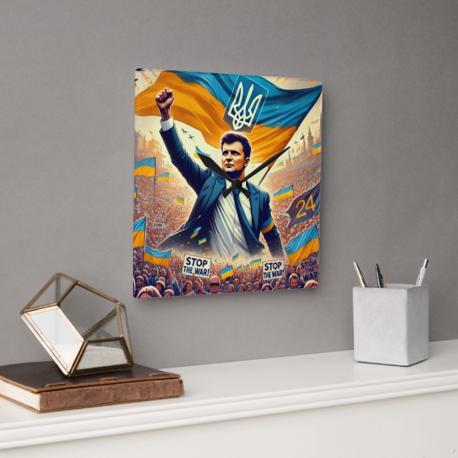 Zelenskyy Unterstützung für die ukrainische Wall-U Quadratische Wanduhr (Büro)