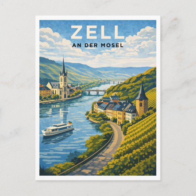 Zell Germany Vintage Travel Art Postkarte (Vorderseite)