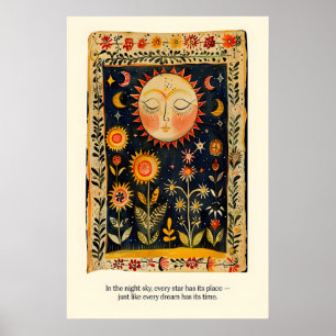 Zelldruck Sonnemond Kunstvoll Volksgut Bohemian Poster