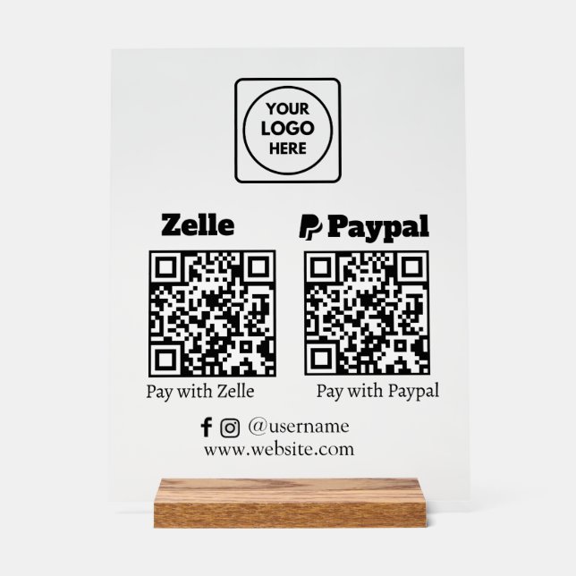 Zelle PayPal | QR-Code-Prüfung zum Bezahlen des Fi Acrylschild (Vorderseite)