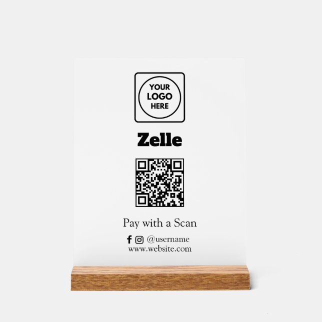 Zelle QR-Code | Kundenspezifisches Firmenlogo für  Acrylschild (Vorderseite)
