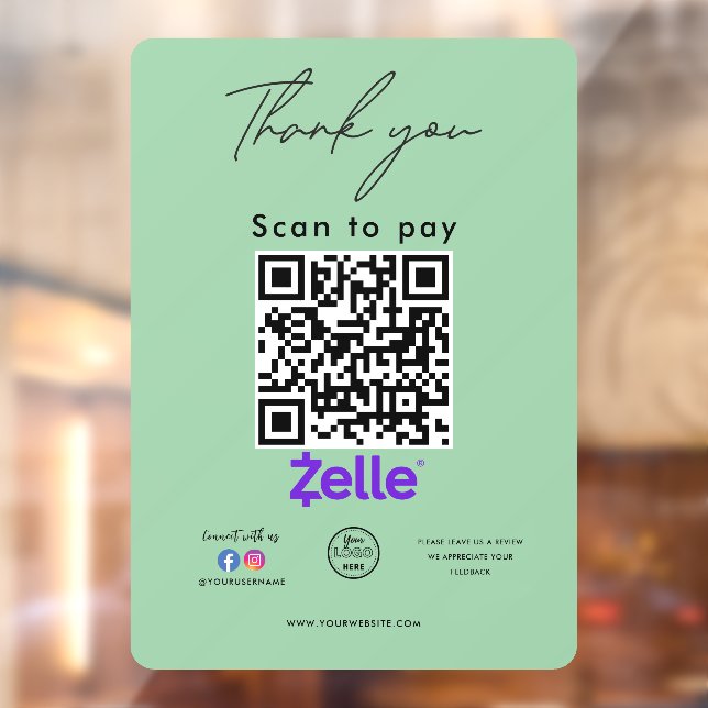 Zelle QR-Code-Logo Vielen Dank Scan to Pay Fensteraufkleber (Blatt 2)