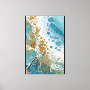 Zelluläre Drift: Teal- und Gold-Flüssig-Abstrakt Leinwanddruck