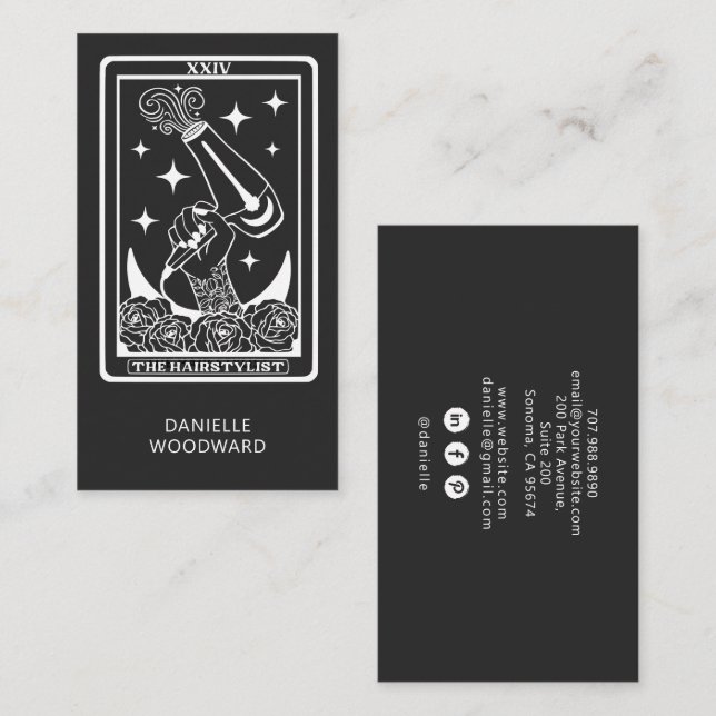 Zellularer Tarot-Friseur Anthrazitgrau Visitenkarte (Vorne/Hinten)