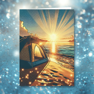 Zelt an einem Beach Camping Geburtstag Karte