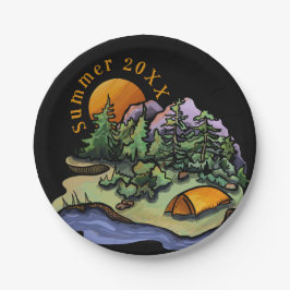 Zelt Camping Woods Mountain Szene Pappteller