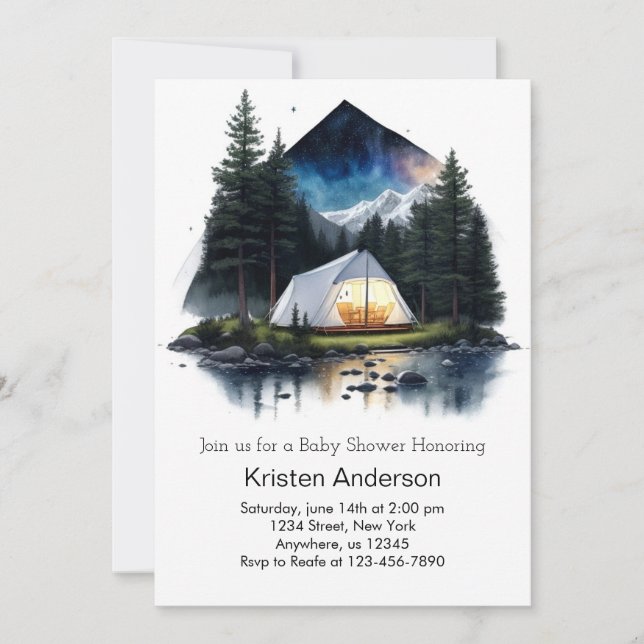 Zelt in der Starlight Adventure Baby-Dusche Einladung (Vorderseite)