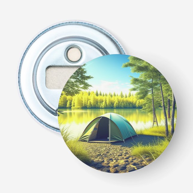Zelt in einem schönen Wald am See Flaschenöffner (Vorderseite)