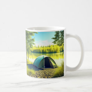 Zelt in einem schönen Wald am See Kaffeetasse