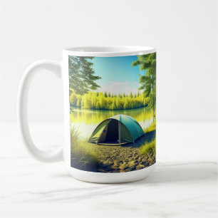 Zelt in einem schönen Wald am See Kaffeetasse