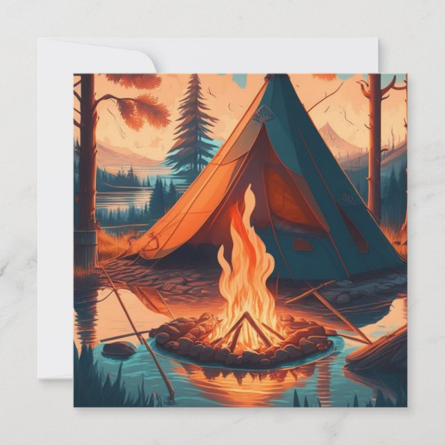 Zelt und Campfire Vintage Farben Kunst (Vorderseite)