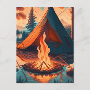 Zelt und Campfire Vintage Farben Kunst Postkarte