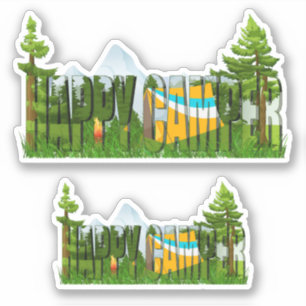 Zelt- und Waldbaum-Happy Camper Aufkleber