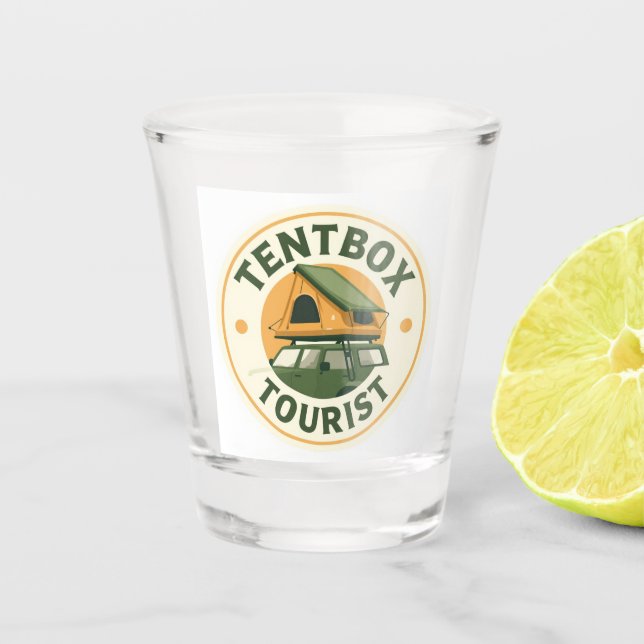 Zeltbox Tourist Schnapsglas (Vorderseite)