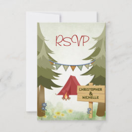 Zelte und Campfire Woodland Camping Wedding RSVP Karte