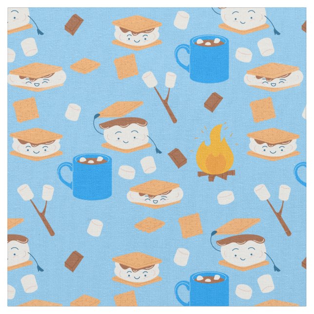 Zeltmarshmallow Schokoladenraucher blau Stoff (Nahaufnahme)
